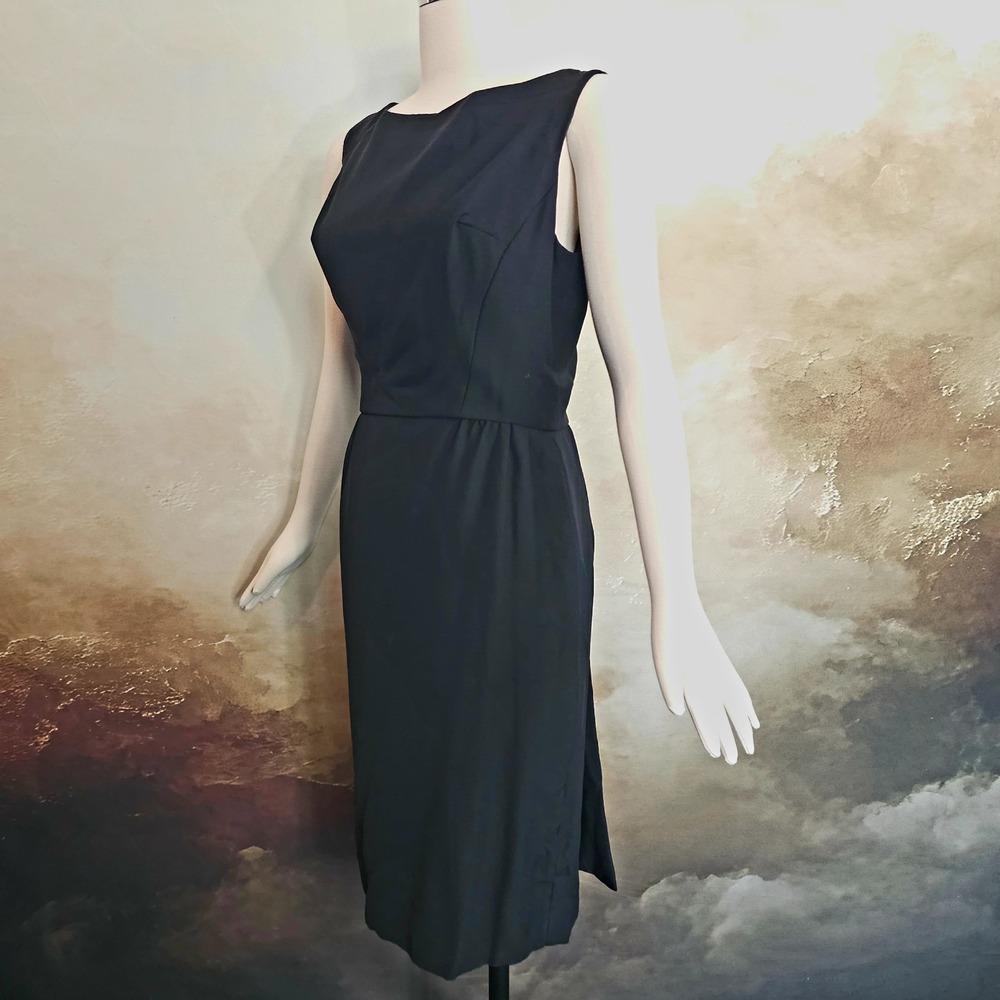 Vintage 1960's 50s Midi Dress Low Cut Scalloped‎ Back  Stylized Bow Fitted Style